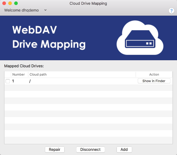 DriveHQ Cloud Drive Mapping Tool for Mac Screenshots - WebDAV Cloud File Server 