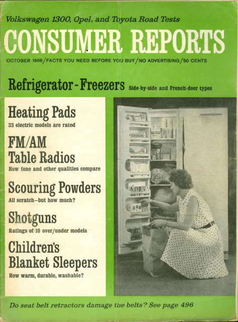   consumer reports date october 1966 cover refrigerator freezers